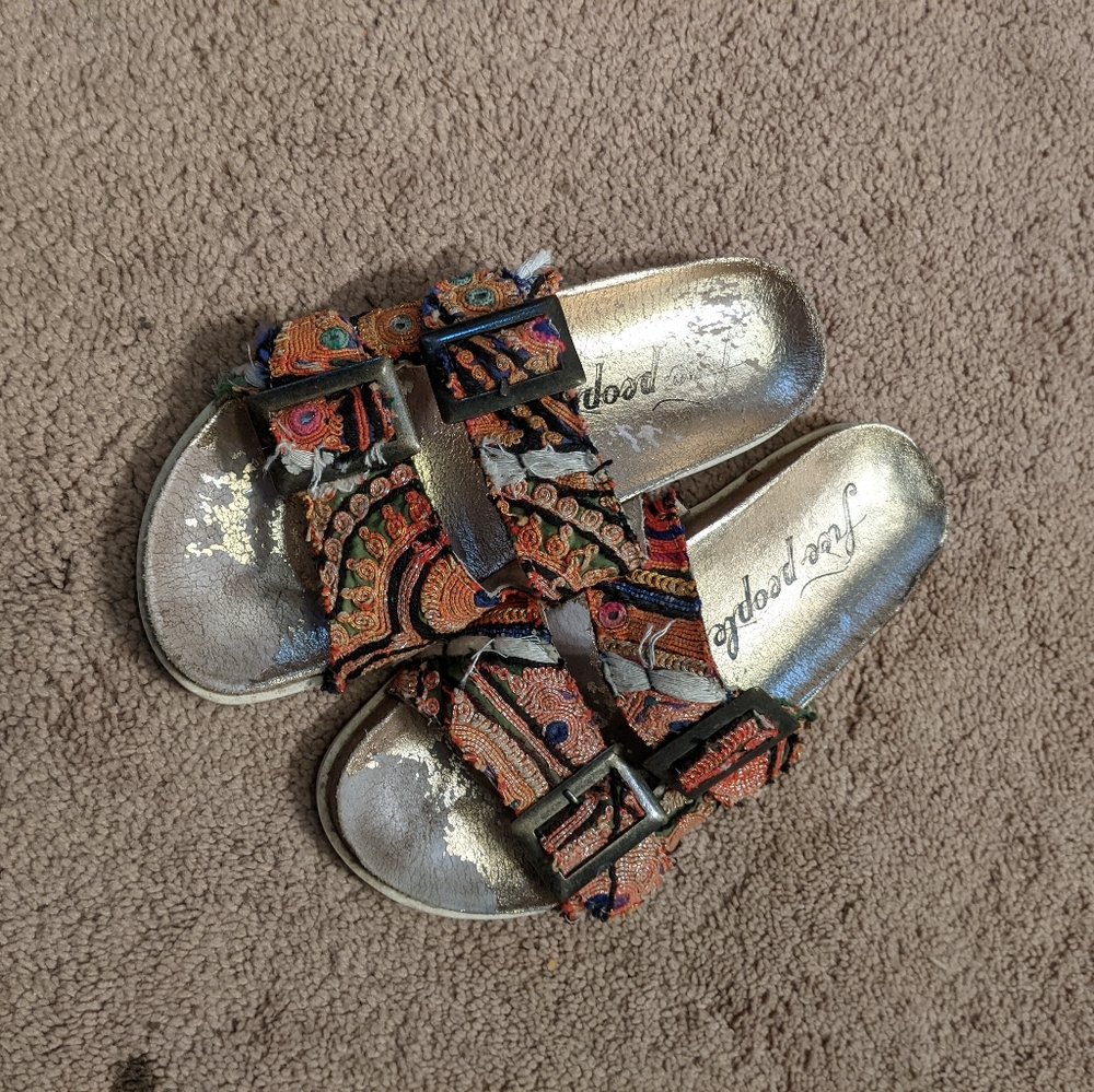 Free people embroidered buckle slides